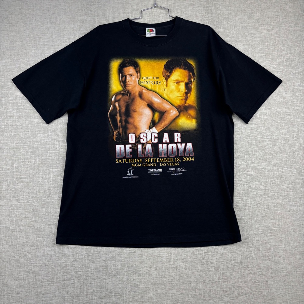 Vintage 2004 Oscar De La Hoya MGM Grand Quest for History Boxing Shirt XL Black